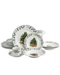 Gibson Home 20 Piece Ceramic Christmas Tree Trimming Dinnerware Set