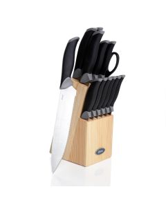 Oster Lingbergh 14 Piece Stainless Steel Cutlery Knife Set with Pine Wood Block