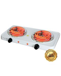 MegaChef Electric Easily Portable Ultra Lightweight Dual Coil Burner Cooktop Buffet Range in White