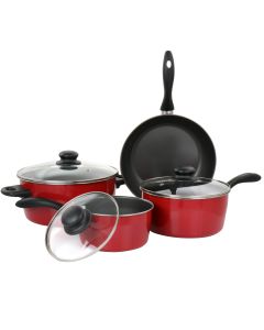Gibson Home Armada 7 Piece Nonstick Carbon Steel Cookware Set in Red